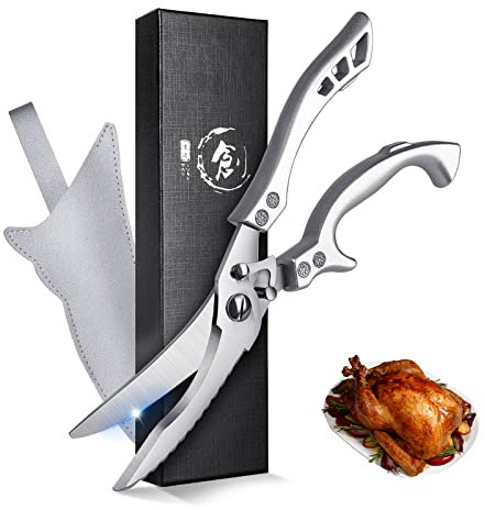 TIVOLI Geflügelschere Küchenschere Profi Haushaltsschere Metallgriff, Schere Küche Scharfe Edelstahl Knochenschere mit Sicherheitsschloss Federmechanismus,Allzweckschere für Fleisch,Fisch (Modern)