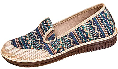 Women's Shoes Canvas Slip-On Ladies Travel Sneaker Traditional Style Flats Slip On Shoes Casual Lightweight Comfort Loafers,Green,36 EU/5 US