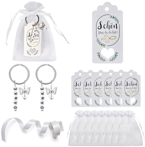 MAOOY 30 Stück Danke Schutzengel Schlüsselanhänger Set - Organzasäckchen + schutzengel anhänger + Kraftpapier Anhänger - für Gastgeschenke Taufe Hochzeit