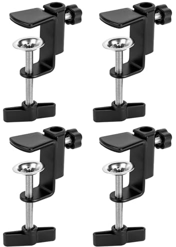 QWORK Universal Desk C-Clamp with 1/2 Thread Hole, 4 Pack Adjustable Metal Mounting Table Clamp, Desk Light Clamp Mount Holder for Swing Arm Magnifying Desk Lamp Microphone Camera