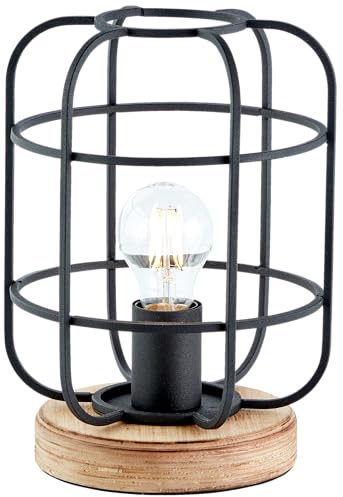 Lightbox Vintage Tischlampe - Tischleuchte mit Gitter Schirm - Schalter - | Tischlampe, 27 cm Höhe, Ø 20 cm, E27, max. 40 W, Schalter, Metall/Holz