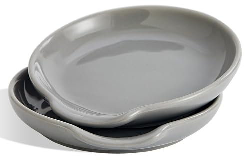 Swuut Ceramic Spoon Rest Set of 2,Spoon Holder for Spatula,Tongs,Gadgets,Coffee Spoon,Spoon Cradle for Stove Top,Kitchen Counter(Geryx2pcs)