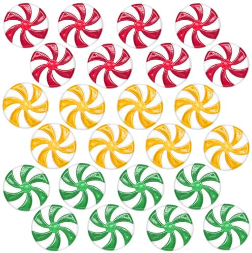 SamHeng 24 Pcs Christmas Candy Decor, 1.3 Inch Acrylic Xmas Lollipop Hanging Ornaments for Christmas Trees Wreaths, DIY Windmill Candy Pendant Decoraiton for Festival Holiday Party Favors (3 Colors)