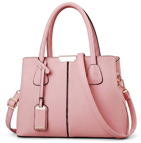 FOLOVEYA Mode Sac à Main Femme Élégant en Cuir PU avec Pendentif Rose | Grand Sac Porté Main, Sac Bandoulière Femme, Sac Épaule avec Bandoulière Amovible, Multi Poches pour Travail Voyage Quotidien