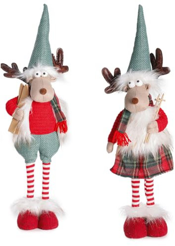 INTRECCI Set 2 Renne Natalizie Lui & Lei – Renne Decorative Ginger & Fred 70 cm, Pupazzi di Natale da Arredo, Decorazioni Natalizie per Casa, Idea Regalo Feste