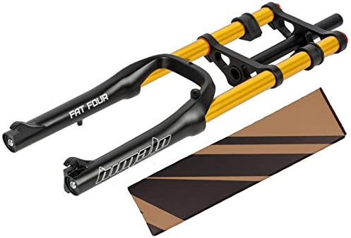 20 Zoll Fatbike Front Gabel Federgabel Schnee Bike Luft Vorderradgabel 120mm Federweg 1-1/8 Gerades Rohr QR 9mm*135mm Disc Bremse Dämpfung Einstellbar(20'' Gold)