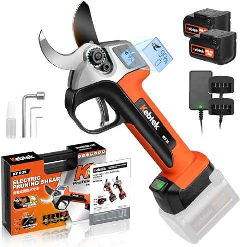 Kebtek Professionelle Elektrische Gartenschere, 35MM Elektrische Astschere 18 V 2 Stück 2Ah Lithium-Akku