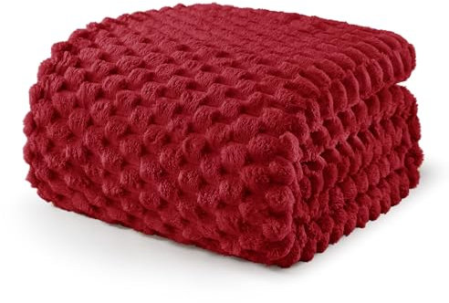 Exclusivo Mezcla Plaid Couverture Polaire 220 x 240 cm, Plaid Jeté de Canapé, Couverture pour Le lit léger Douillet et Moelleux pour Toute la Saison, Rouge foncé