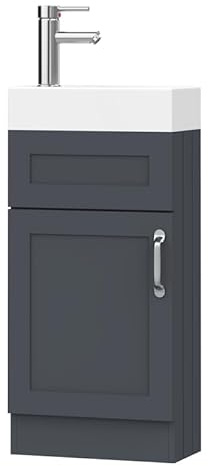 BELOFAY Crawley Grey 400mm Floor Standing Bathroom Vanity Unit With Basin - Laquered Cloakroom Vanity Unit with 1 Tap Hole Ceramic Basin and Soft Close Hinges with WASTE INCLUDED