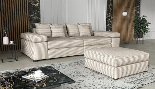 Fun Möbel Big Sofa Couchgarnitur Megasofa Riesensofa Arezzo inkl. Hocker div. Stoffe (Stoff: Tilia, Creme)