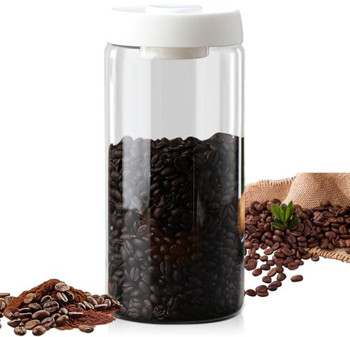 1800 Ml Barattolo Caffe con Sottovuoto Coperchio, Barattoli Borosilicato Vetro con Coperchio, Contenitore Caffe, Tè, Adatto per Erbe Medicinali, Chicchi di Caffè, Latte in Polvere, Frutta Secca
