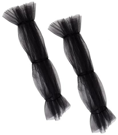 AHANDMAKER 1 par de mangas de malla para vestido de novia, mangas de brazo de novia de 59,5 cm de largo, guantes negros sin dedos, guantes transparentes, mangas abullonadas de malla desmontables para
