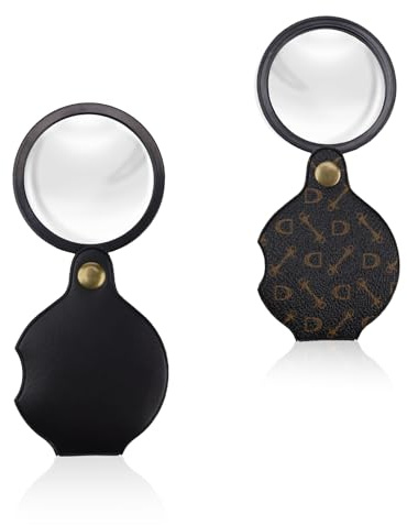 TIANLIN 2 Stück Vergrößerungsglas, Drehbar Taschenlupe, 8-Fache Vergrößerung Kleine Lupe, Durchmesser 70 mm, mit Schützender Ledertasche, für Vergrößerte Beobachtung
