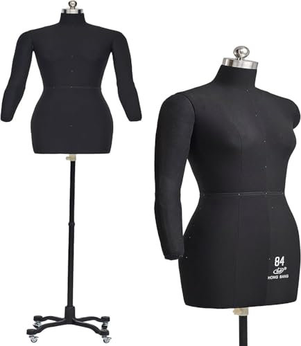 Ansteckbare Kleiderform in Übergröße zum Nähen von Kleidung, weiblicher Mannequin-Torso mit weichen Armen, Schneiderpuppe auf Rädern, Erwachsenengröße (Größe: XXL, Farbe: Schwarz)