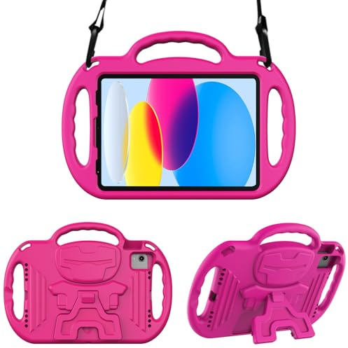 Surom Case for iPad A16 11th Gen 11 2025/10th Gen 10.9 2022, Rose Pink | Kids Case for Air 11 M3/M2 2025/2024, 5th/4th Gen 10.9 2022/2020 & Pro 11, with Shoulder Strap Handles Stand