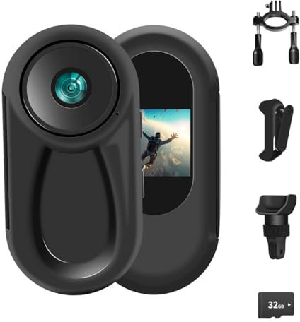 Tiantianle 360°Action Cam 1080P Magnetische Taschen-Daumenkamera 120° Weitwinkel Action Kamera, Motorrad Bodycam,Helmkamera,Mini Körperkamera Unterstützung Auto-Nachtsicht, Sport Kamera mit Bildschirm