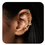 ALEXCRAFT 4 Piezas Pendientes Ear Cuff Finos Oro para Mujer Set, Pendiente Oreja Sin Agujero Pequeño para Cartílago, Ajustable Pendientes de Clip con Zirconia Acero Inoxidable, Hipoalergénicos
