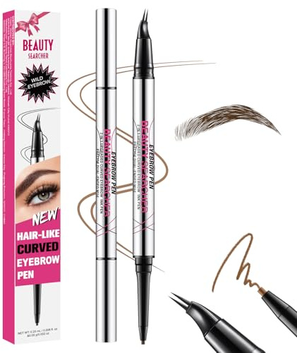 Stylo à sourcils incurvé, crayon à sourcils 2-en-1 à double extrémité avec pointe micro à 2 griffes et pointe ultra fine, pour créer des sourcils naturels comme des cheveux (#04 NOIR MARRON)
