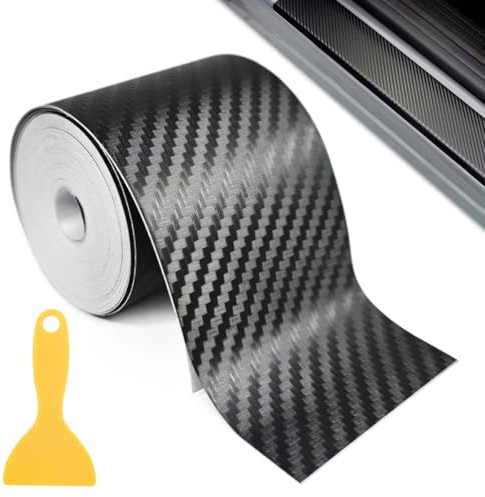 Film Protecteur Autocollant Adhésif Vinyle en Fibre de Carbone, 5cm x 5m Autocollant Carbone pour Voiture avec Grattoirs, Film Carbone Noir Anti-Rayures pour Portes de Voiture, Les SUV et Les Berlines