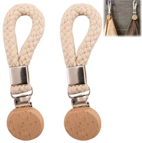 2PCS Hanging Tea Towels Clips,Metal Kitchen Towels Clips with Hanging Loop,Tea Towel Holders & Towel Clips for Kitchens,Hangers with Clip Hooks for Hanging Dishcloths,Hand Towels(Beige)