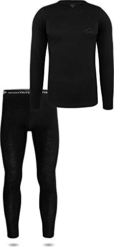 normani Herren Merino Unterwäsche-Set Garnitur (Unterhemd und Unterhose) 100% Merinowolle Thermounterwäsche Ski-Funktionsunterwäsche Imperial Schwarz L