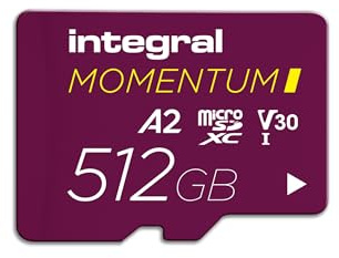 Integral Momentum I 512 Go Carte microSDXC, 210 Mo/s en Lecture, 180 Mo/s en écriture, V30, U3, A2, pour 4K/5K UHD sur GoPro, Drones DJI, caméras Sport et 360°, étanche, Antichoc