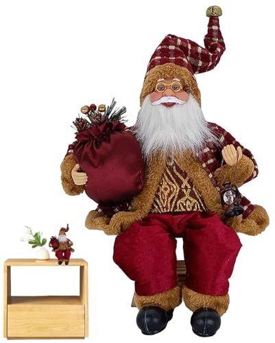 Figura di Babbo Natale seduto - Statua decorativa natalizia alta 13,8 pollici, ornamento fatto a mano con dettagli in tessuto, idea regalo figura decorativa durevole | Decorazione classica per la vita