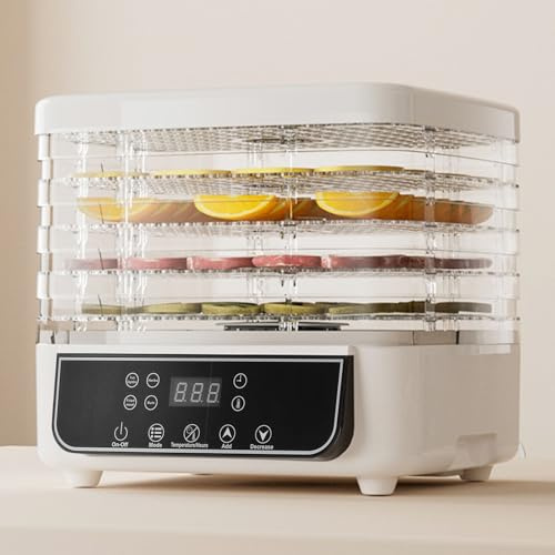 VBESTLIFE Déshydrateur Alimentaire, Technologie Avancée de Flux D'air à 360°, 5 Plateaux, Minuterie Réglable, Viande Séchée, Fruits, Légumes, Collations Séchées (Prise UE 220V)