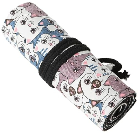 Organizador De Envoltura Lápices Con 12/24/36/48/72 Agujeros Rollo Bolígrafos Lona ​​estuche Lápices Gatos Encantadores Suministros Escolares Para Artistas