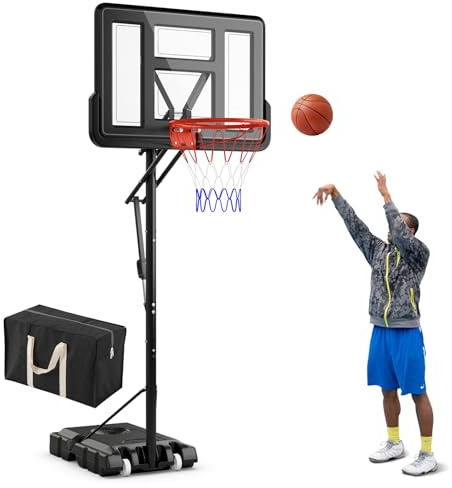 GYMAX Basketballkorb Outdoor, verstellbare Korbhöhe 204-358 cm, Basketballständer mit Rollen & befüllbarer Basis, Mobile Basketballanlage für Jugendliche, Erwachsene