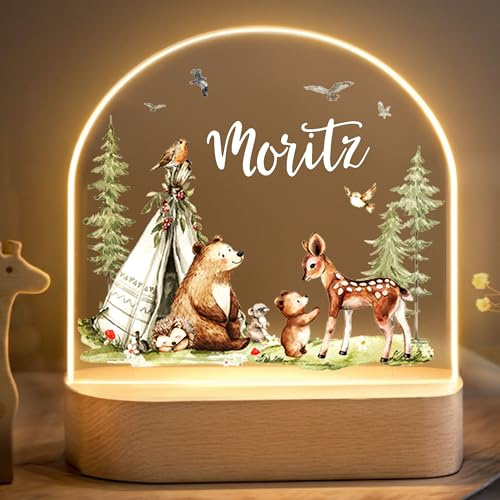 Little Deco Personalisiertes Nachtlicht für Babys - Waldtiere | Geschenk zur Geburt Junge - Personalisiertes Babygeschenk Geschenk zur Taufe - Kinderzimmer Deko