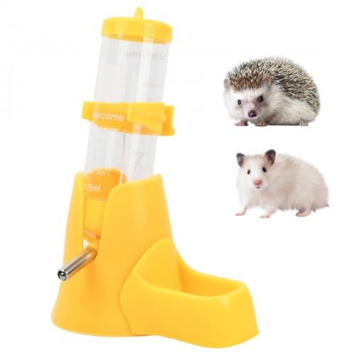Hamster Water Bottle, 3-in-1 Automatic Water Feeder, 125 ml, for Hamster, Hedgehog, Squirrel, 14.3x18.5cm (Yellow)