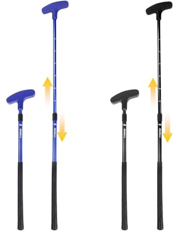 KOFULL Justerbar golfputter, 2-pack, blå och svart, utdragbar axel 53-91 cm för alla åldrar, med 4 övningsgolfbollar