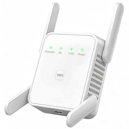 WLAN Verstärker,1200Mbit/s,Dualband 5GHz & 2.4GHz WiFi Internet Verstärker | 4X Swivelling Antennes,WPS,Ethernet Port,WiFi Booster of Multiple Functions,Extender Compatible with All WLAN Devices