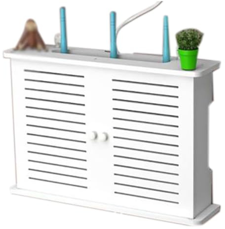 Takingup 2 nivåer Wifi-routerhylla, 45 x 9,5 x 25,6 cm väggmonterad säkringsbox skyddsskåp med dubbel ihålig dörr för hemmakontor, säkringsbox skyddsskåp