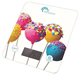 LITTLE BALANCE 8157 Happy Food - Balance de Cuisine Electronique - 5 kg / 1 g - Plateau en Verre Trempé - Design Popcakes