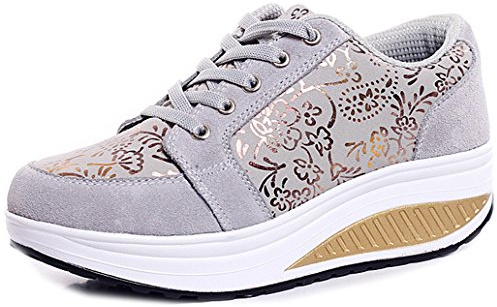 Solshine Chaussures de Fitness à Lacets pour Femme Fashion Plateforme 016, Gris 3, 38 EU