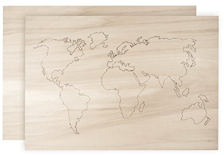 Rayher Weltkarte Holz, 42 x 29,7 x 0,4 cm, Sperrholz, FSC zertifiziert, Weltkarte für die Wand, einzelne Länder gelasert zum Herauslösen, 62810000, Braun