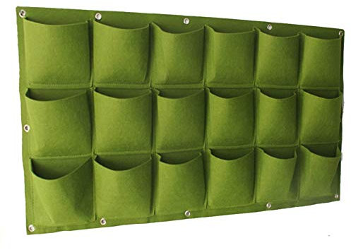PULUSI 18 Taschen, Wandhängende Pflanztaschen für den Innen- und Außenbereich, Horizontal hängend, Pflanzentasche, Grün grün