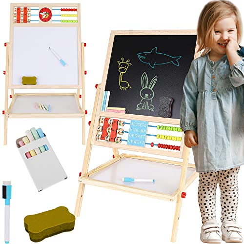 Iso Trade - Wooden Double Sided Art Easel 6in1 Chalkboard Magnetic for Kids Creative Learning Educational 9449 Lavagne, Multicolore