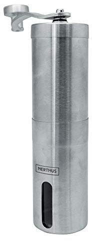 NERTHUS FIH 809 - Molinillo de Café Manual de Acero Inoxidable con Moledores Ajustable de Cerámica - Tamaño compacto Hogar, la Oficina o los Viajes