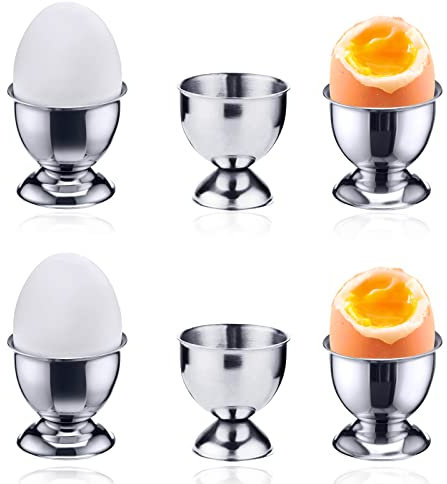 sinzau Huevera de Acero Inoxidable, 6 Piezas, Bandeja de Desayuno, Soporte para Huevos, Forma de Copa de Vino Pequeña, Juego de Soporte para Huevos