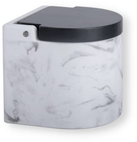 KOOK TIME saleros de cocina con tapa de madera de bambú basculante - Salero de cocina con base cerámica efecto marmol para usar como salero y azucarero o especieros, 11.5 x 11.5 x 11.4 cm