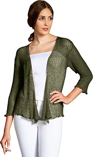 Caspar STJ022 leichte Damen Sommer Strickjacke mit 3/4 Arm, Farbe:Oliv grün, Größe:Einheitsgröße (36 bis 40)