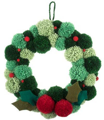 Trimits Pom Pom Wreath Kit, Make Your Own Front Door Garland with Yarn, Needle & Instructions - Festive Green