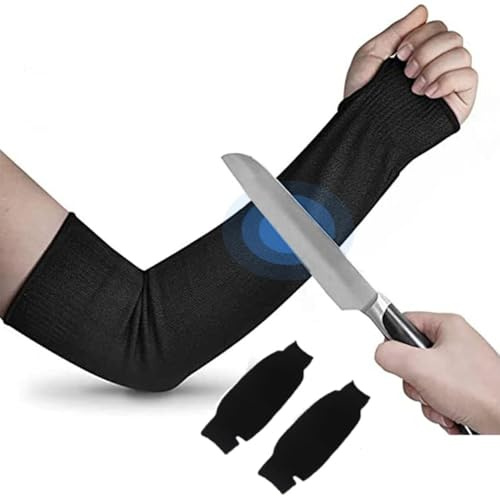 IXIGER Schnittfeste Ärmel, Armschutz für Gärtner, Armschoner für dünne Haut, 45 cm Ärmel, Armschutz für Garten, Küche, Schweißen usw., 1 Paar (schwarz), Schwarz , L