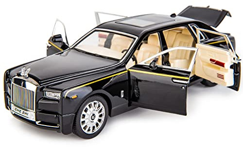TGRCM-CZ 1:24 Rolls-Royce Phantom Modellauto, Zinklegierung, Rückziehspielzeug, Druckguss-Spielzeugautos mit Sound und Licht, für Kinder, Jungen, Mädchen, Geschenk (schwarz)