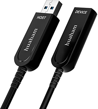 huaham Câble d'extension USB 3.2 de 15,2 m, fibre optique 10 Gbit/s, câble USB mâle vers femelle, compatible avec solution commerciale, surveillance de sécurité, VR/AR, vidéoconférence, numérisation