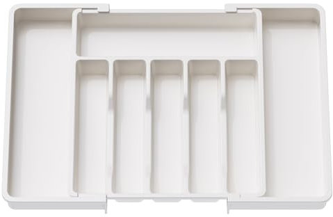 Lifewit Cutlery Drawer Organiser Large, Extendable Cutlery Tray,8 Compartment, Kitchen Drawer Organiser Utensil Spoons Forks Knives, White