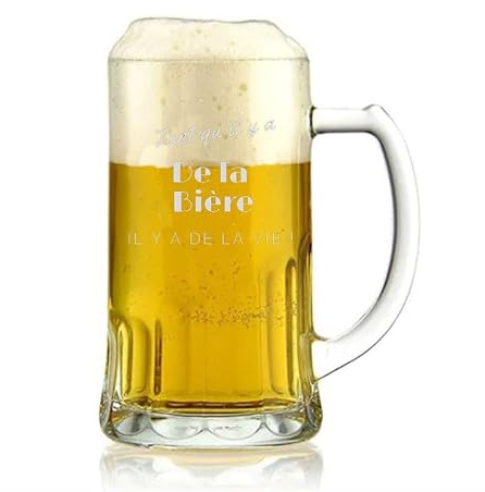 Chope à bière personnalisable Mabouteille.fr (LOT DE 6) – Verre a biere 50cl gravure sur verre pour prénom, message, date, logo… [ Coffret biere a offrir ]